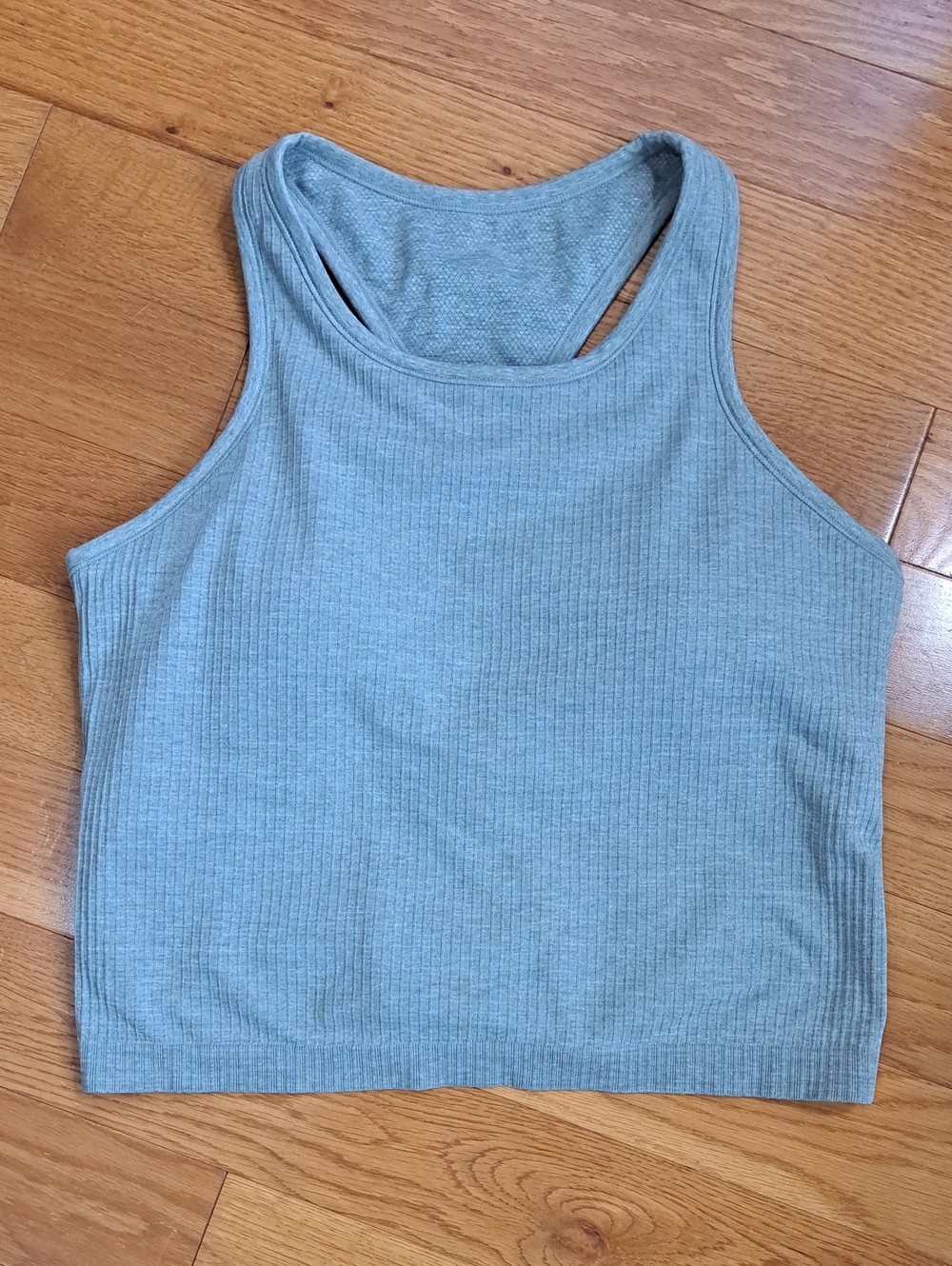 CRZ YOGA Seamless Ribbed High Neck Crop Tank Top Racerback - Sage Green